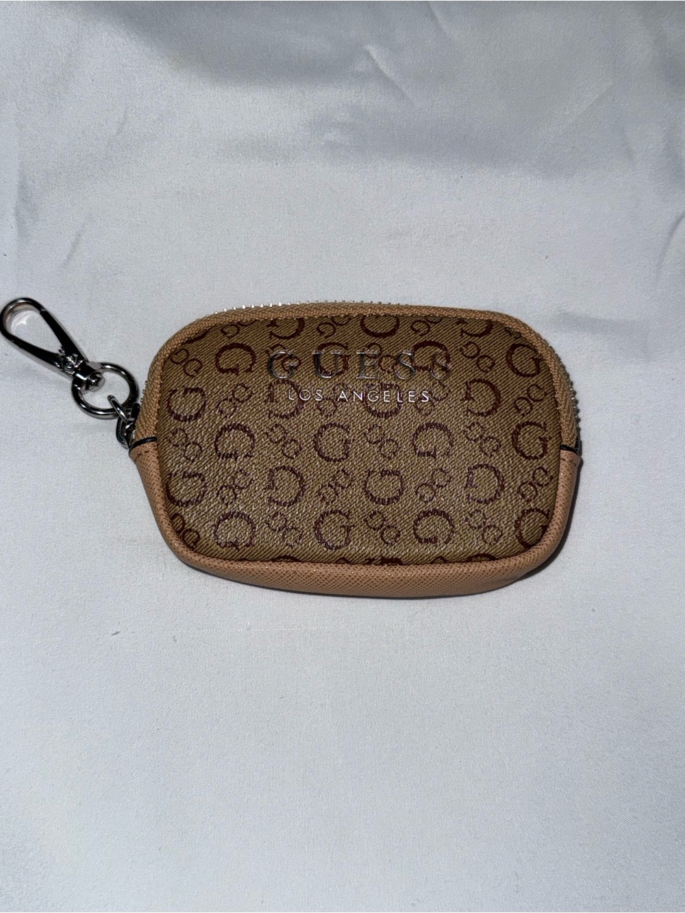 Guess Los Angeles Brown Monogram Key & Card Holder with Clip